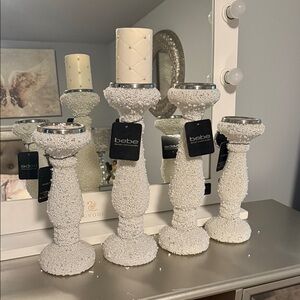 Bebe Cream Beaded Candle Holders